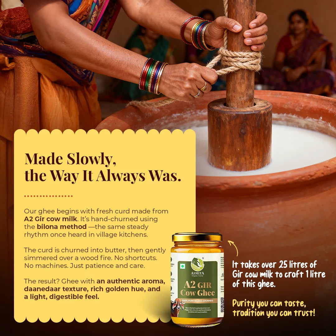 Traditional Bilona method used to prepare Desi Gir Cow ghee