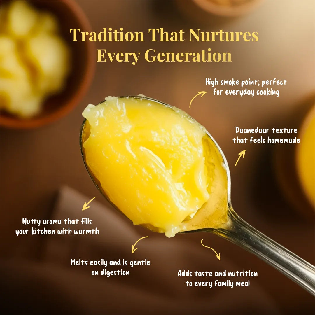 A2 Gir Cow Ghee with rich aroma and golden texture