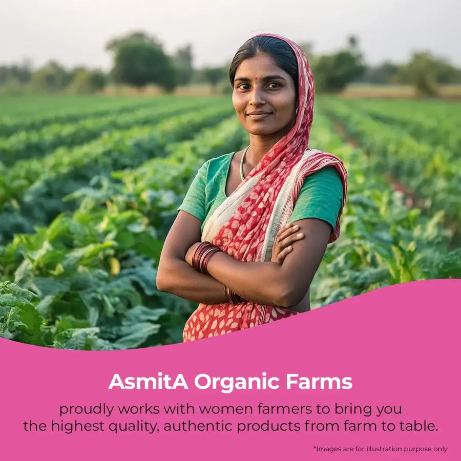 Asmita Organic Farms highlights partnership with women farmers for high-quality, farm-to-table authentic organic products.