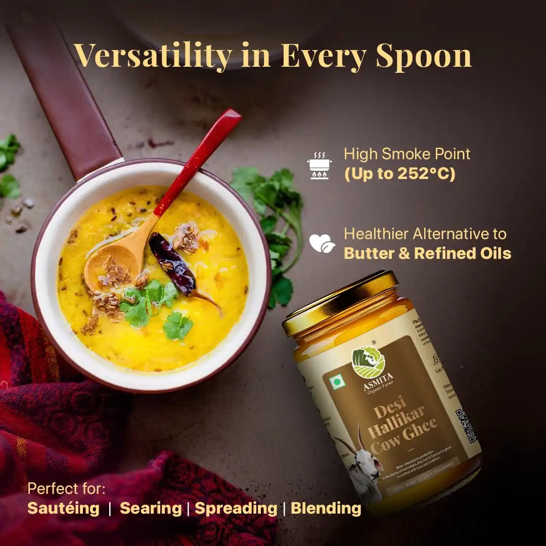 Cooking with Halikar Cow ghee:  ghee added to dal
