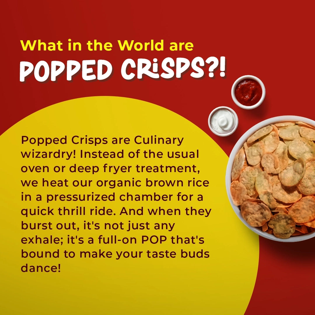 High fiber snack: Organic brown rice crisps made in a pressurized chamber for healthy crunch.