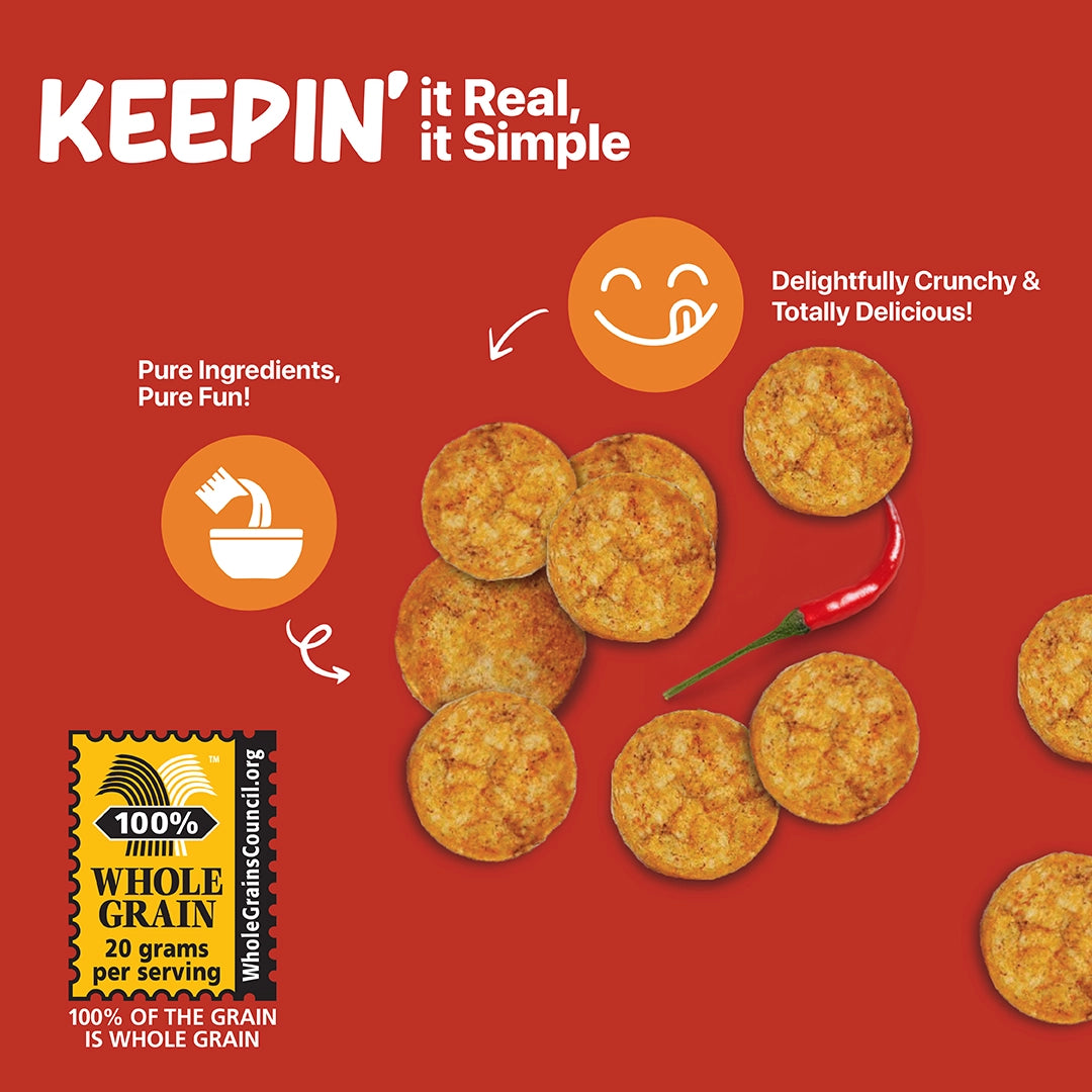 Gluten-free brown rice chips made 100% whole grain healthy crisps for weight loss.