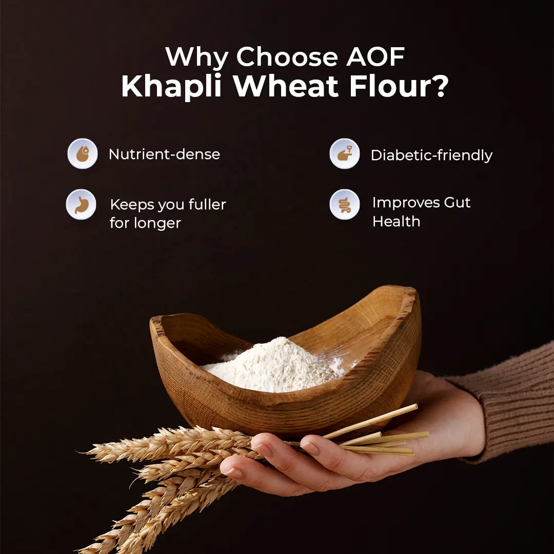 asmita organic farms pure natural and organic khapli wheat flour cold pressed and stone pressed slow heat high protein gluten free high fibre