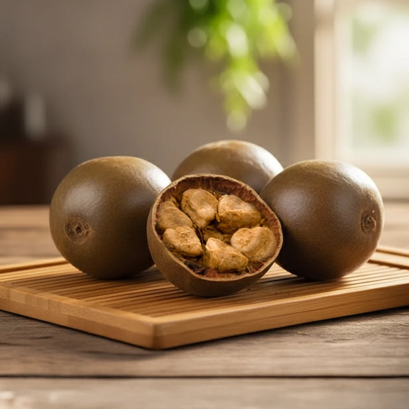 Three whole and one halved kumquat 