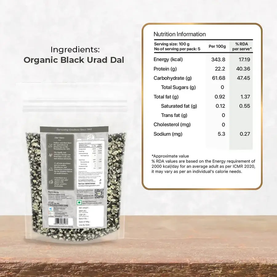 Nutrition information of Organic black urad dal