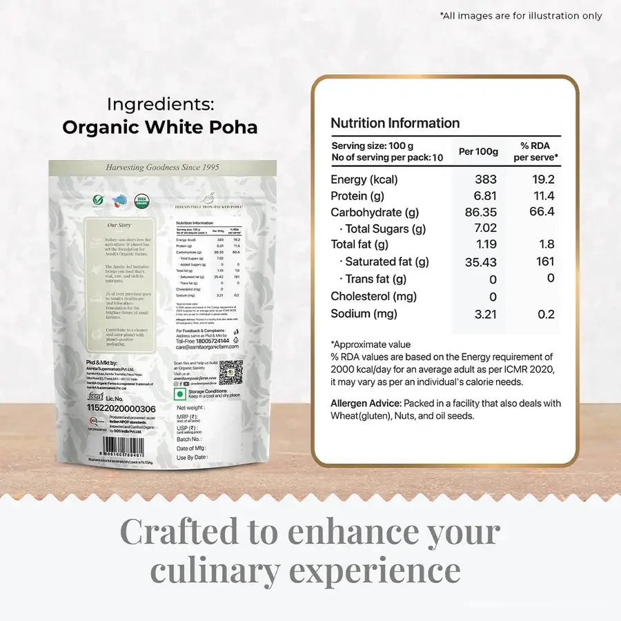 nutrition information in organic white poha