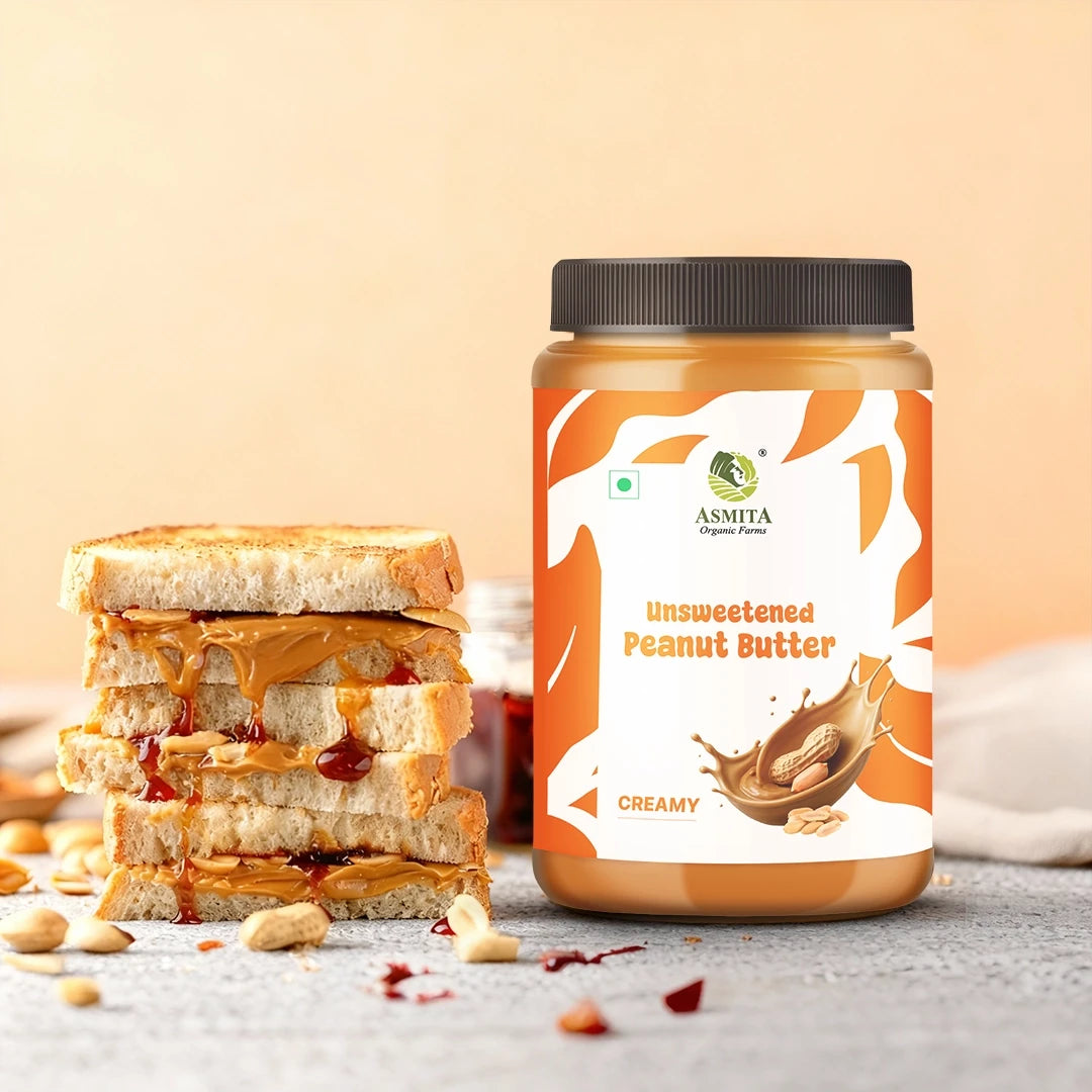 Unsweetened creamy peanut butter, 100% natural peanut butter.