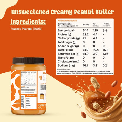 Unsweetened Peanut Butter (Creamy)