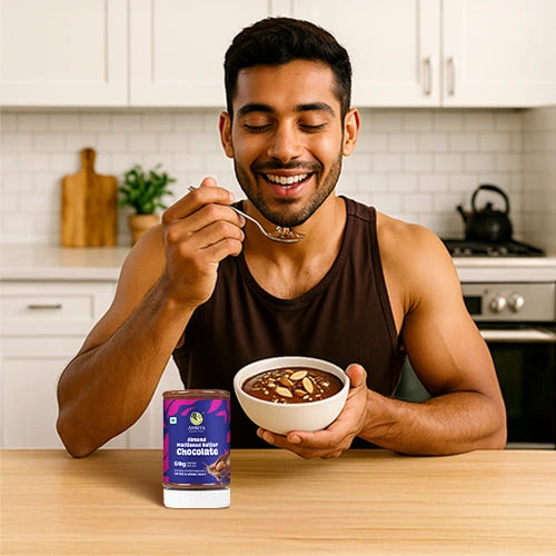 chocolate almond butter with a jar of the product 