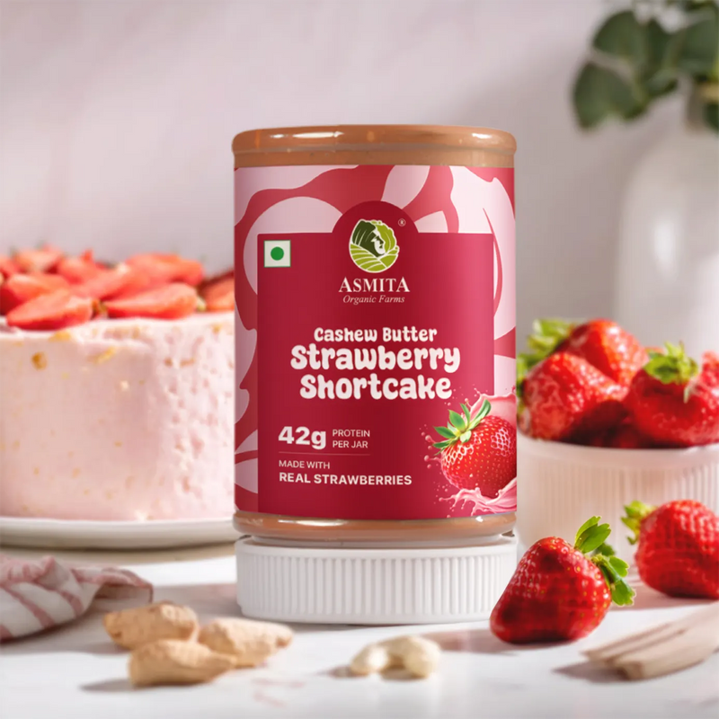 Jar of Asmita Cashew Butter Strawberry Shortcake 