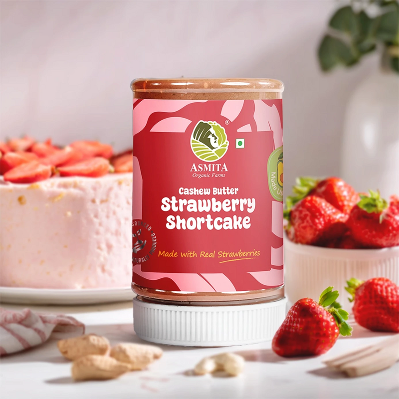 Jar of Asmita Cashew Butter Strawberry Shortcake 