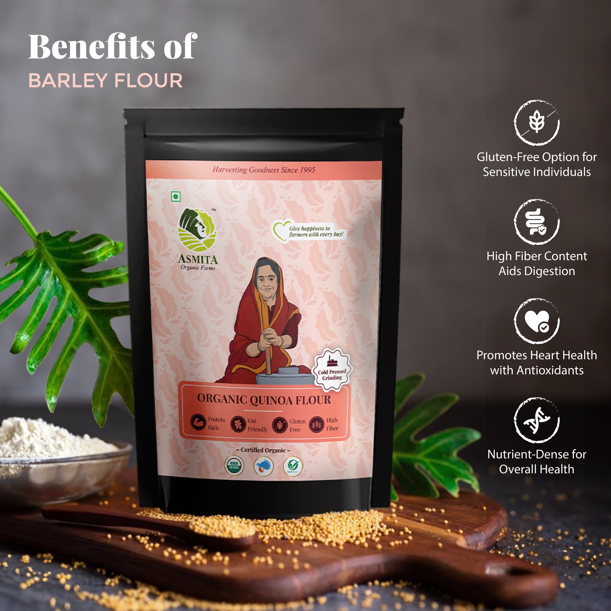 benefits of cold pressed organic quinoa millet flour stone pressed from asmita organic farms