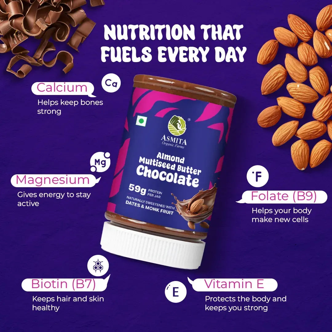 Chocolate almond butter with superfood seeds