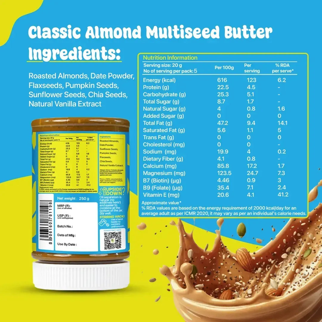 Natural sweetened with dates, non-GMO almond butter