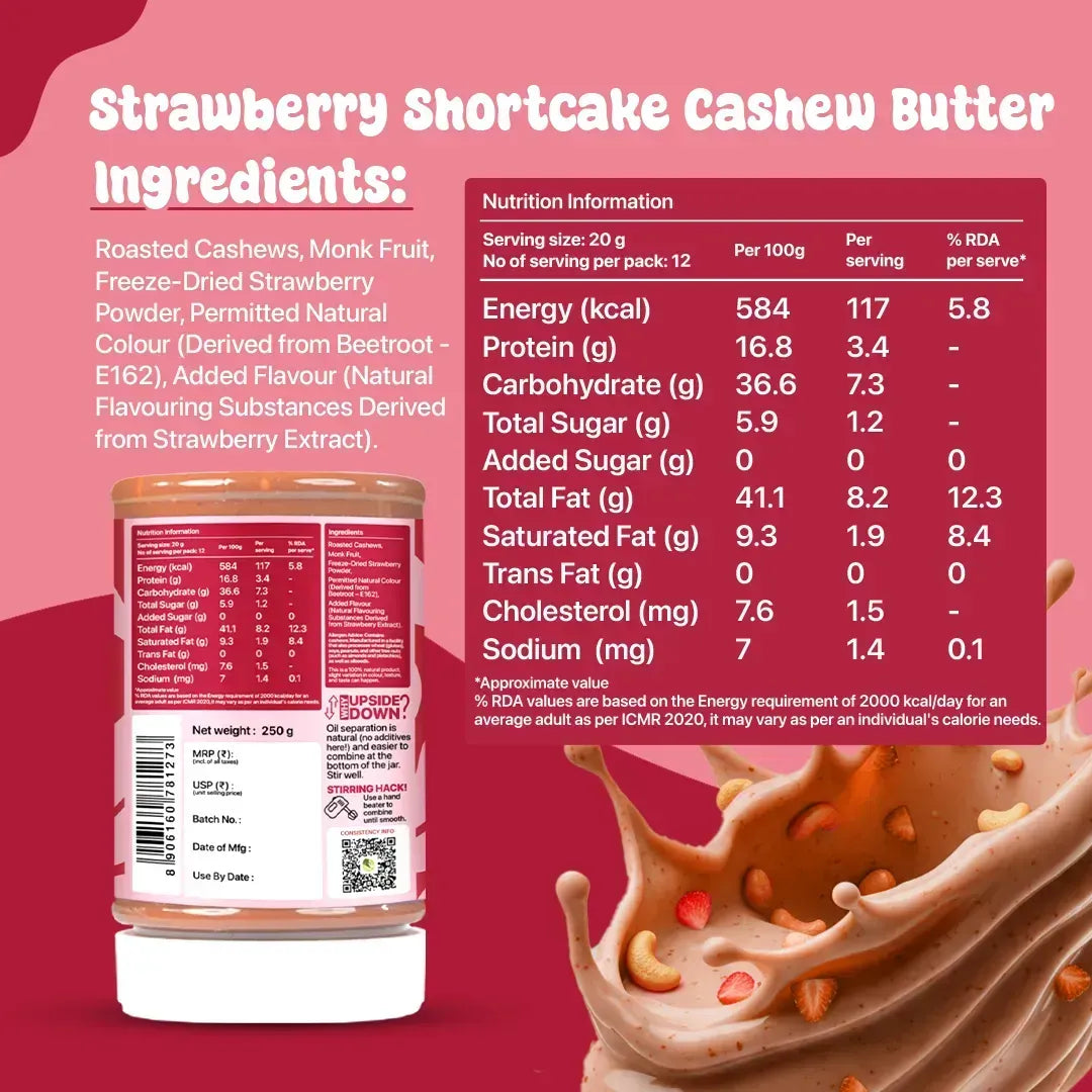 Strawberry Shortcake Cashew Butter nutrition