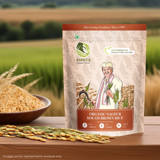 asmita organic farms nagpur kolam brown old rice for fried rice briyani, natural, organic pure and unpolished