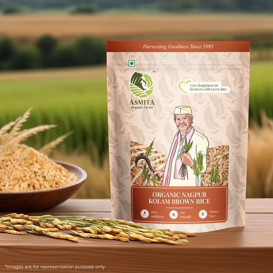 asmita organic farms nagpur kolam brown old rice for fried rice briyani, natural, organic pure and unpolished