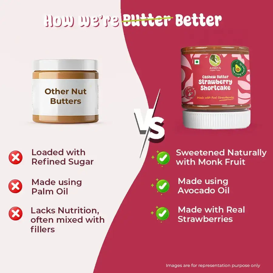 Comparison of Strawberry Shortcake Cashew Butter with other nut butters.