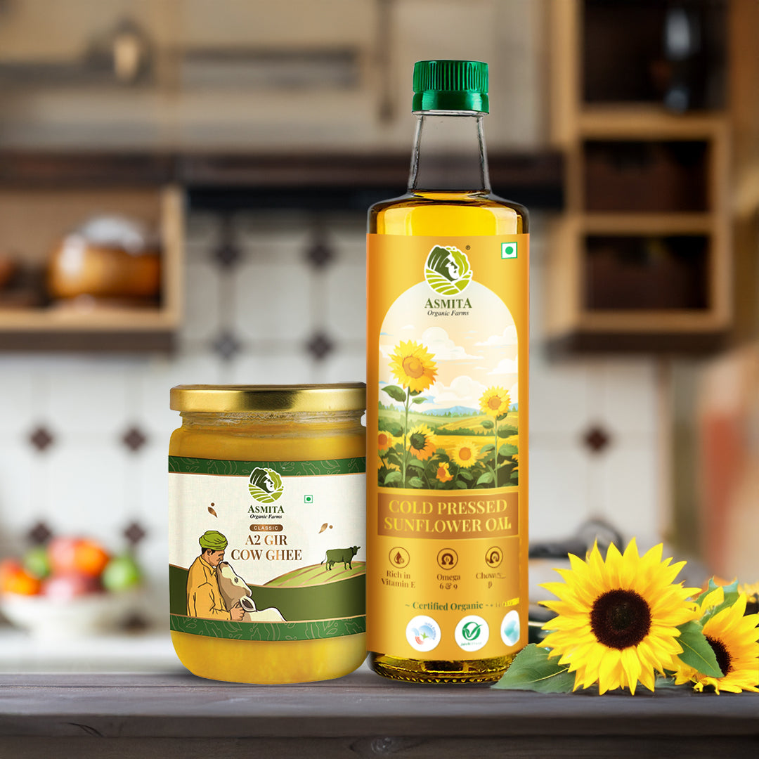 Cow Ghee 500 ml & Sunflower Oil - 1 Ltr | AsmitA Organic Farms