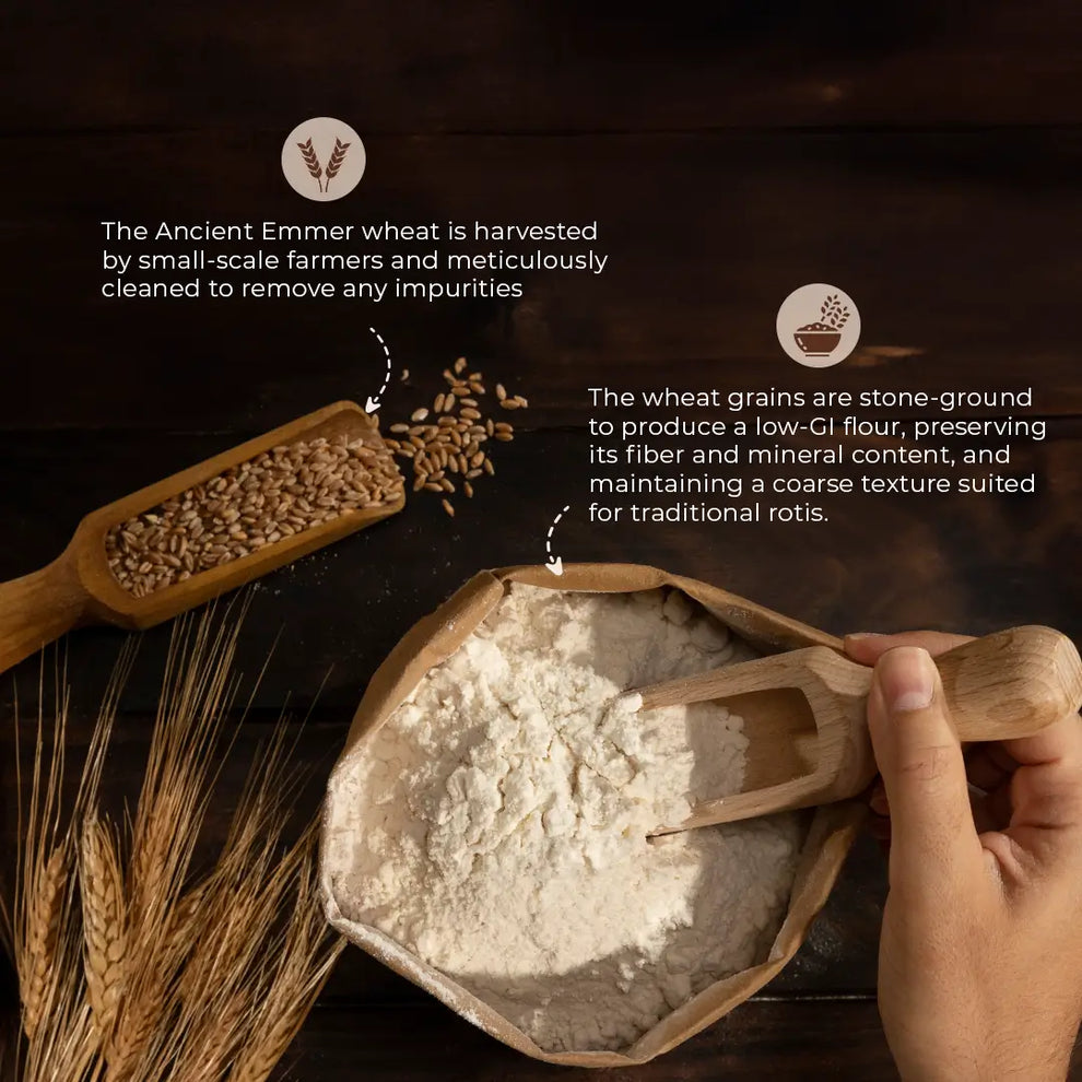 Buy Khapli atta online made from stone-ground ancient emmer wheat grains