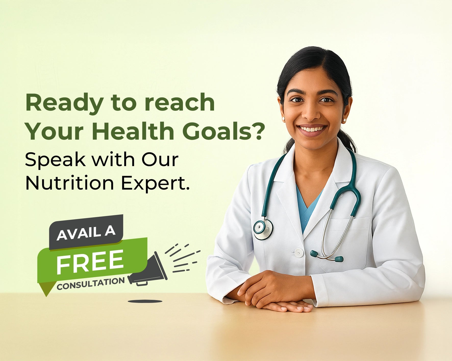 AsmitA's Nutrition expert with text about reaching health goals and available free consultation.